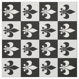 Tissu à damiers Fleur de lis blanc noir géométrique