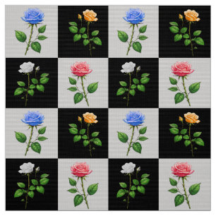 Tissu à damiers multicolore Rose Floral Design