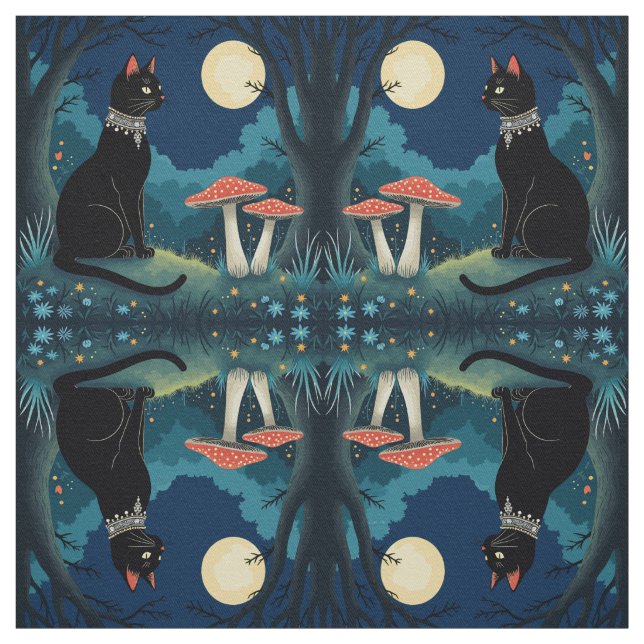 Tissu A Familiar Black Cat And Toadstools Halloween 1 (Échantillon)