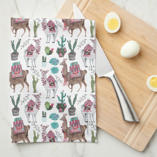 Tissu à motif cactus Llamas | Torchons de cuisine (Quart Plié)