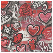 Tissu à motif de cœurs graffitis de la Saint-Valen