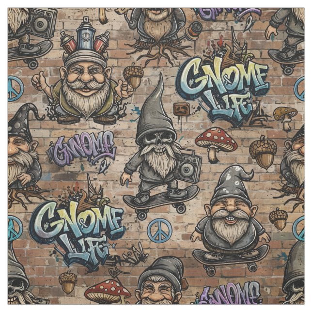 Tissu à motif de gnomes graffiti urbains (Échantillon)