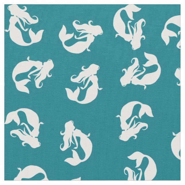 Tissu à motif de sirène sarcelle turquoise et blan (Fermer)