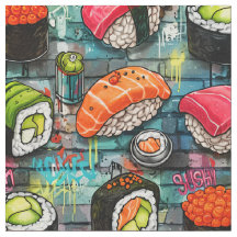 Tissu à motif sans couture Sushi Graffiti