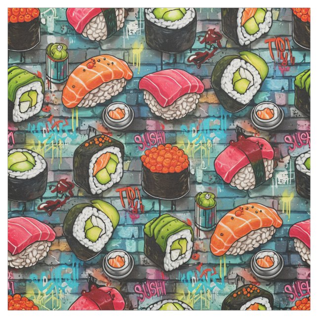 Tissu à motif sans couture Sushi Graffiti (Échantillon)