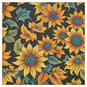 Tissu à motif Tournesol de minuit Fleurs dorées