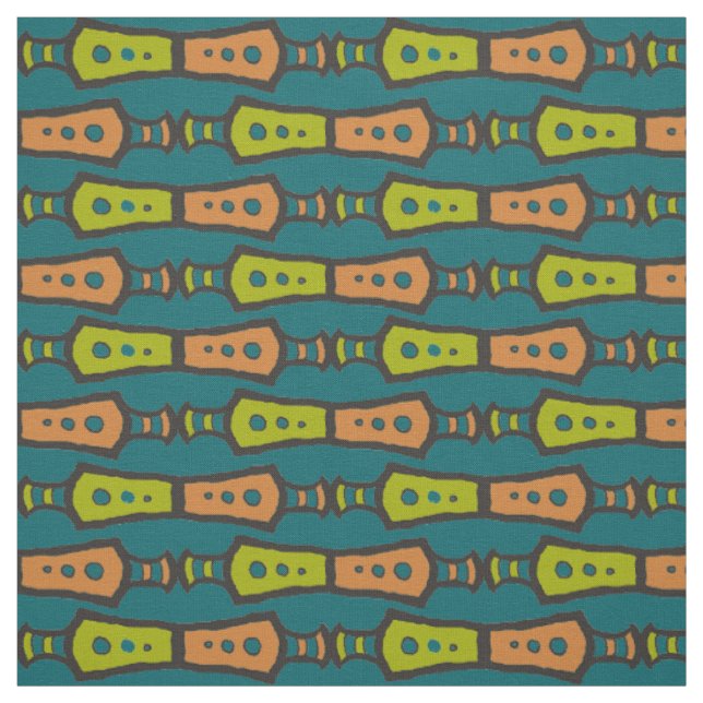 Tissu à motif tribal marron vert sarcelle noir (Échantillon)