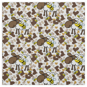 Tissu abeille cœurs bruns mouton