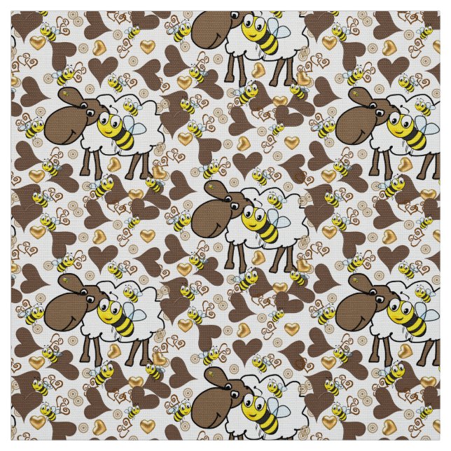 Tissu abeille cœurs bruns mouton (Échantillon)