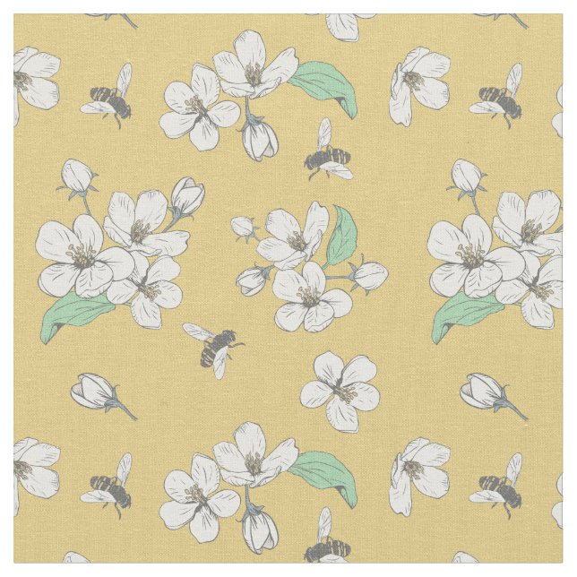 Tissu Abeille de miel or floral (Fermer)