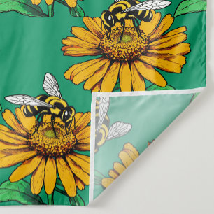 Tissu Abeille sur motif de fleur de tournesol vert