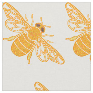 Tissu Abeilles de miel en motif répétitif sur blanc