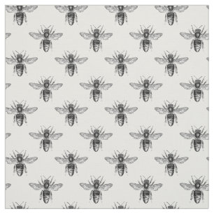 Tissu Abeilles de miel noir en blanc