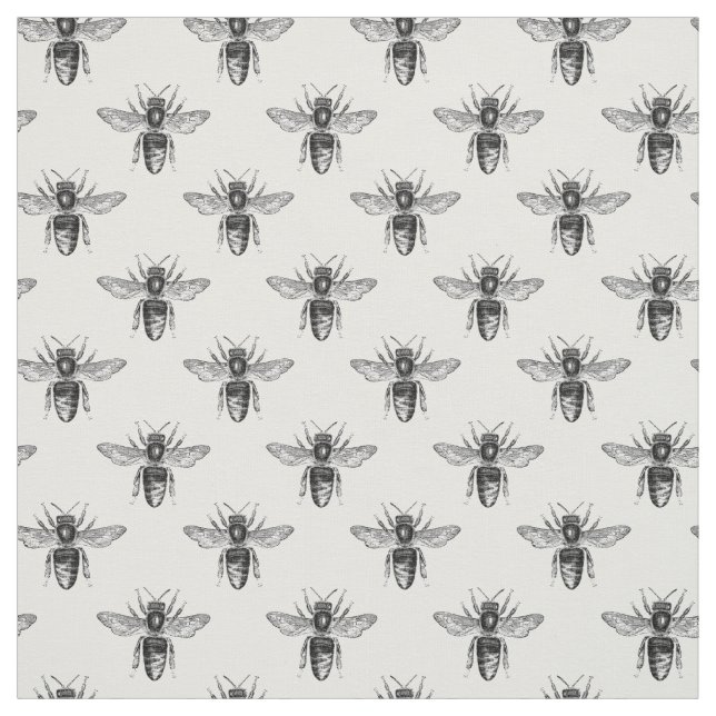 Tissu Abeilles de miel noir en blanc (Échantillon)