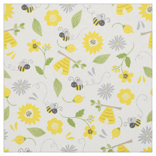 Tissu Abeilles mignonnes et motifs floraux
