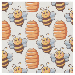 Tissu Abeilles mignonnes et ruches - Motif inspiré de la
