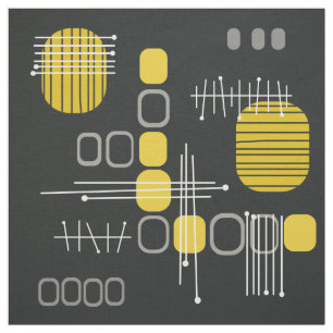Tissu Abstrait atomique noir jaune