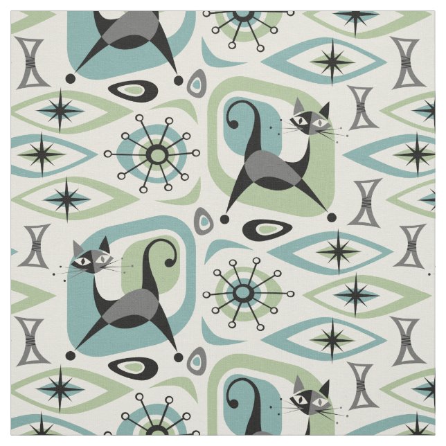Tissu Abstrait de chats du milieu du siècle (Échantillon)