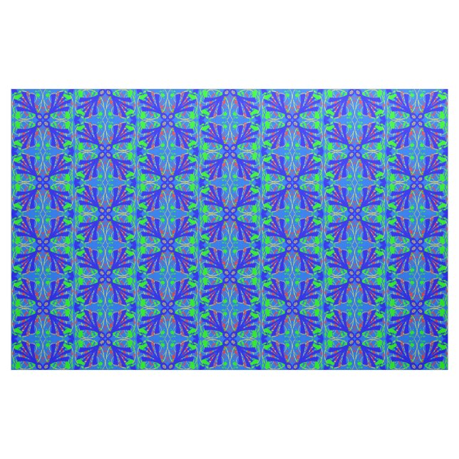 Tissu Abstrait de fleurs bleues et vertes (Fat Quarter)