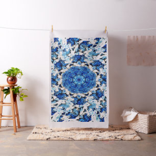 Tissu Abstrait de mandala noir blanc bleu