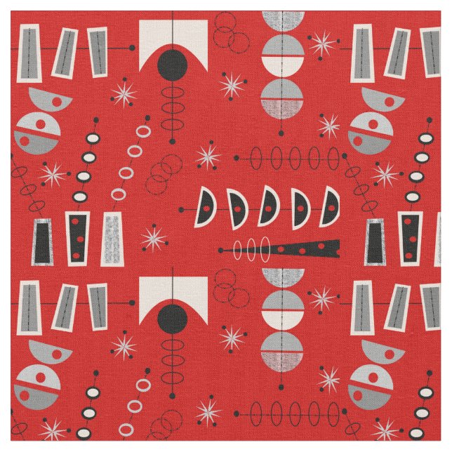 Tissu Abstrait du milieu du siècle en rouge (Fermer)