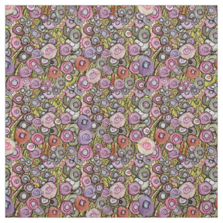 TISSU ABSTRAIT FLEURS DE CERCLE ROSE VERT LIGNES E