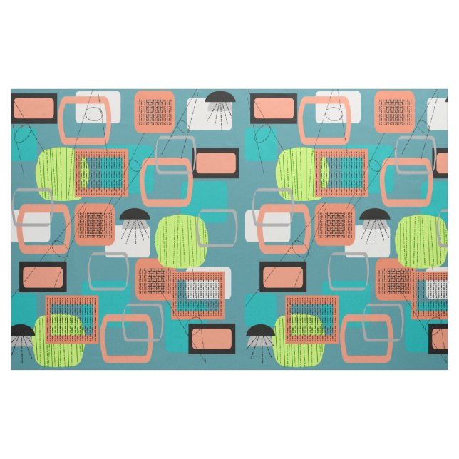 Tissu abstrait moderne de Teal de la moitié du (Yard)