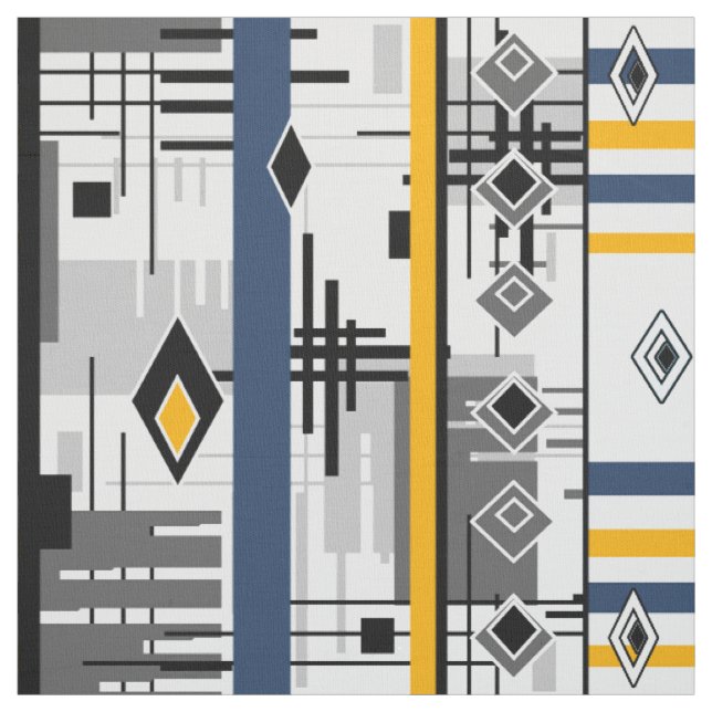 Tissu Abstrait moderne noir blanc jaune ornement géomet (Échantillon)