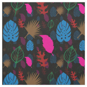 Tissu Abstrait Motif de la feuille noire moderne colorée