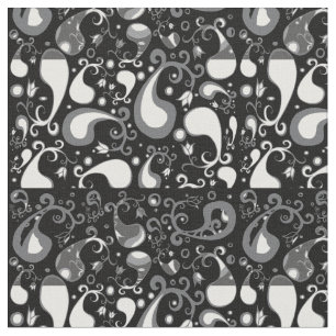 Tissu Abstrait noir et blanc Tulip Paisley Floral