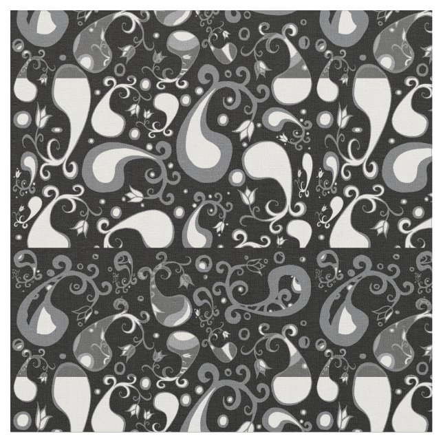 Tissu Abstrait noir et blanc Tulip Paisley Floral (Fermer)