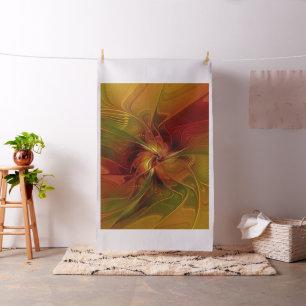 Tissu Abstrait Rouge Orange Brown Vert Fractal Art Flowe