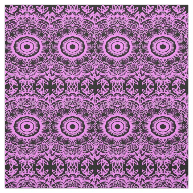 Tissu Abstraite impression florale violette et noire (Échantillon)
