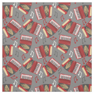 Tissu Accordions et notes musicales Motif gris et rouge