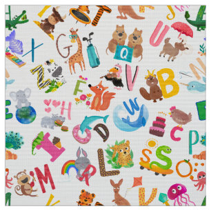 Tissu Adorable Alphabet animal Aquarelle