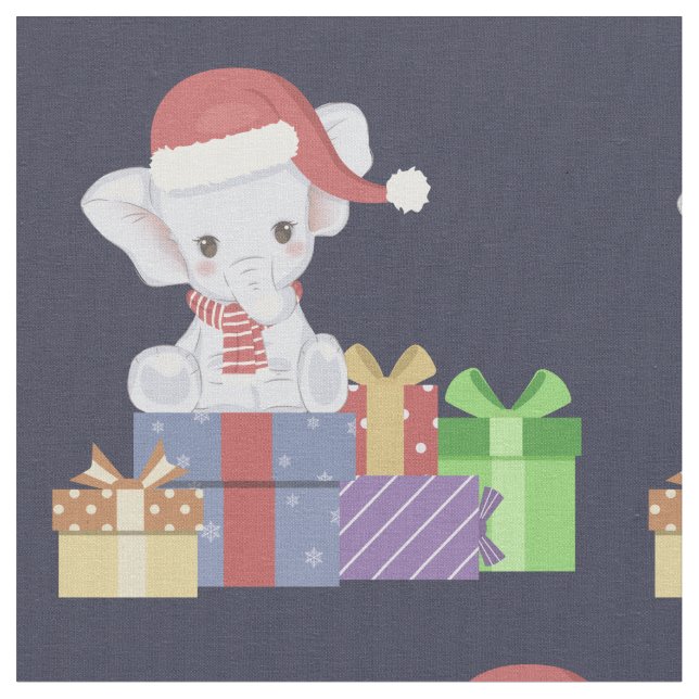 Tissu adorable bébé éléphant de Noël (Fermer)