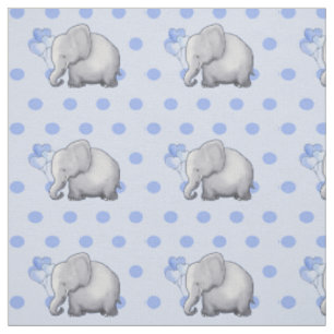 Tissu Adorable Blue Pois Elephants Baby Nursery