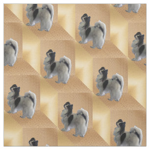 Tissu Adorable chien Papillon sur Gold Cubes