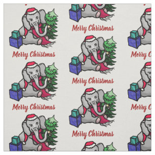 Tissu Adorable Joyeux Noël Sant Elephant Motif