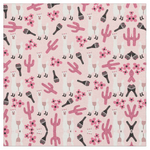 Tissu Adorable Llama Maraca Cactus blanc rose floral