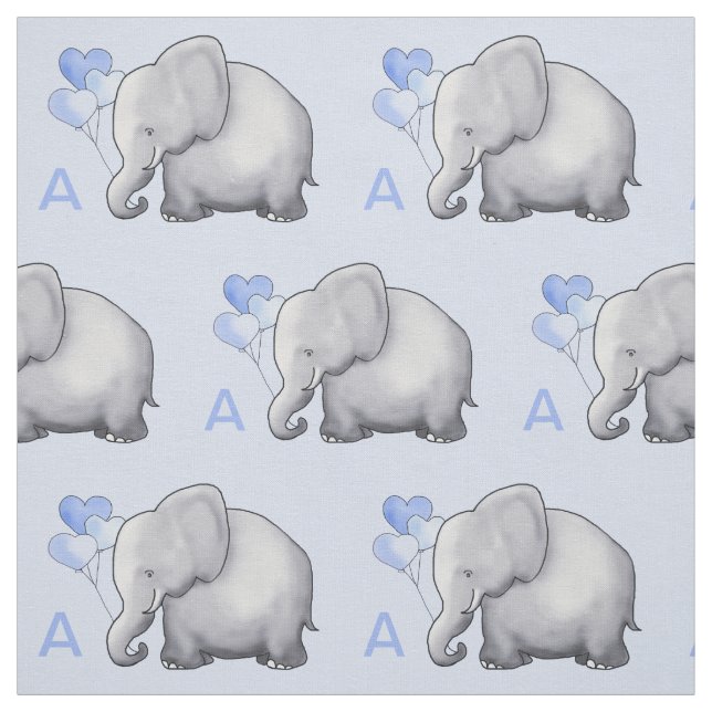 Tissu Adorable Monogramme bleu Elephant Baby Boy Nursery (Échantillon)