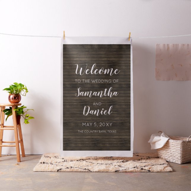 Tissu Affiche de bienvenue Mariage Rustic Barn Wood (In Situ)