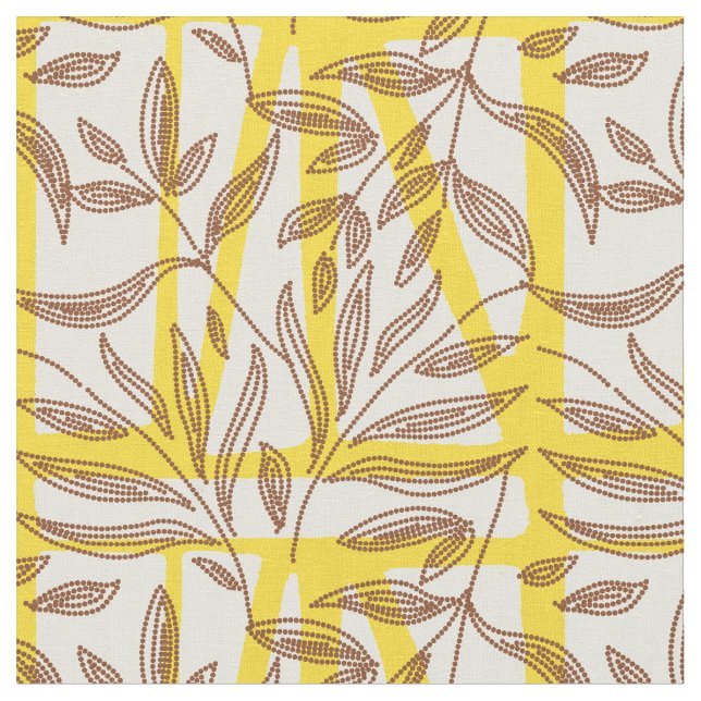 Tissu African mudcloth contrast botanical yellow brown  (Fermer)