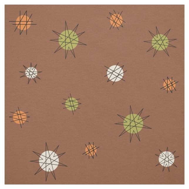 Tissu Age atomique Starburst Planètes Brown Green (Échantillon)