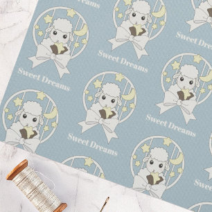Tissu Agneau de dessin Retro Pastel Blue Cute
