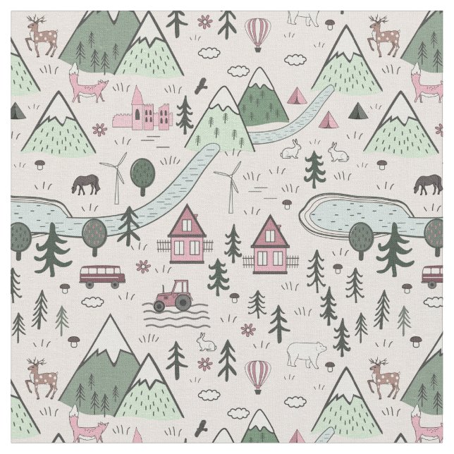Tissu Agritourisme scandinave Motif rose (Fermer)