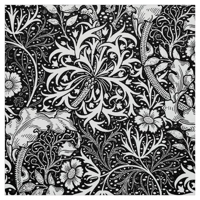 Tissu Algue de Nouveau d'art florale, noir et blanc (Échantillon)