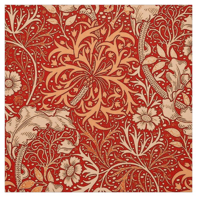 Tissu Algue de Nouveau d'art florale, orange de corail (Échantillon)