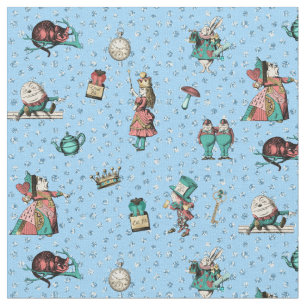 Tissu Alice au pays des merveilles en corail/turquoise e