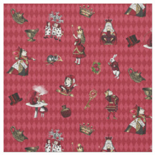 Tissu Alice au pays des merveilles en Crimson/Or sur l'a